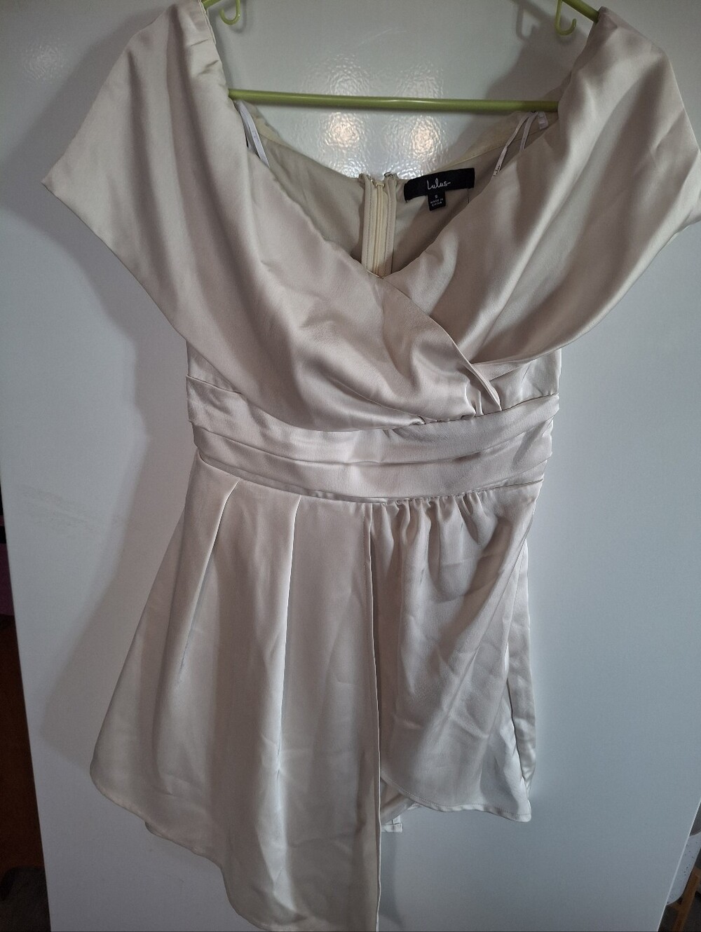 Lulu's Ivory Off-Shoulder Satin Dress
